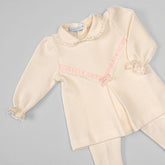 Vestido e Calça para Bebê - Tricotil - Aurora - Bege e Rosa